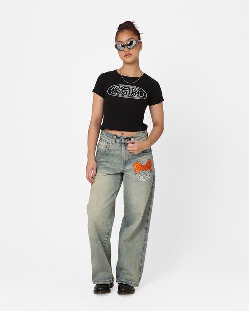 X-Girl Women's Oval Logo Baby T-Shirt Black