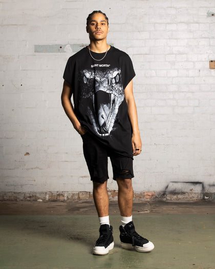 Saint Morta Snake Eyes Cutoff Bat T-Shirt Black/White