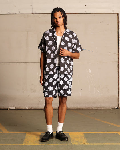 Saint Morta Vintage Rose Short Sleeve Shirt Black