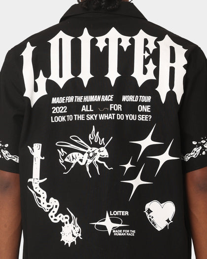 Loiter Tattoo Button Up Shirt Black