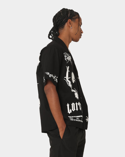 Loiter Tattoo Button Up Shirt Black
