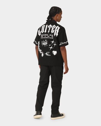 Loiter Tattoo Button Up Shirt Black