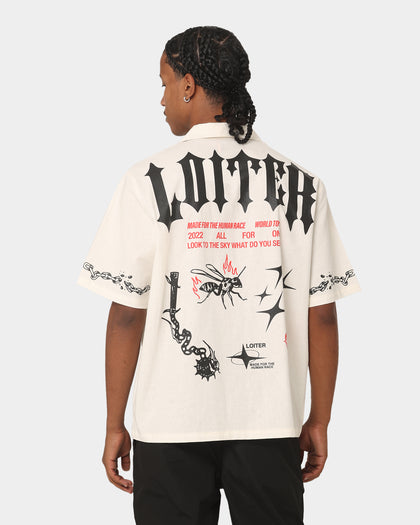 Loiter Tattoo Button Up Shirt Ecru