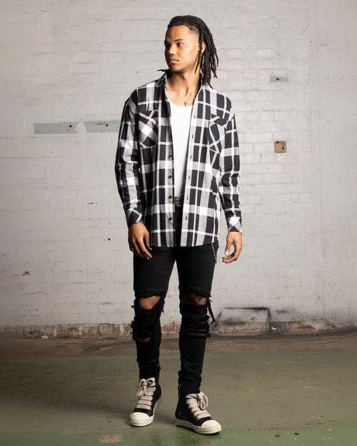 Saint Morta Mulberry Long Sleeve Flannel Shirt Black/White