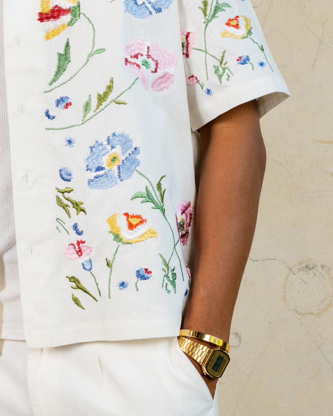 404 Midsommar Embroidered Button Up T-Shirt Ecru | Culture