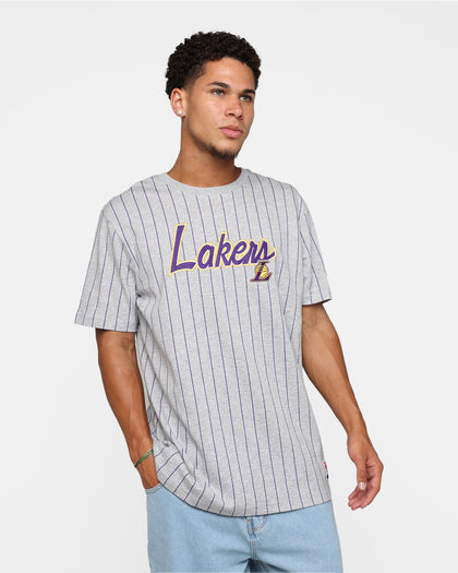 New Era Los Angeles Lakers Pinstripe T-Shirt Grey