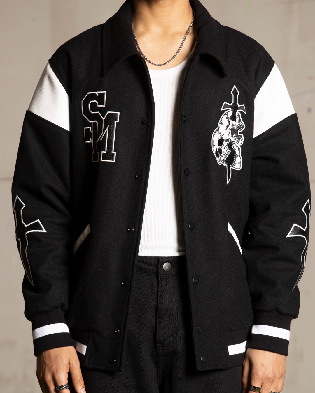 Saint Morta La Rambla Varsity Jacket Black/White | Culture Kings US