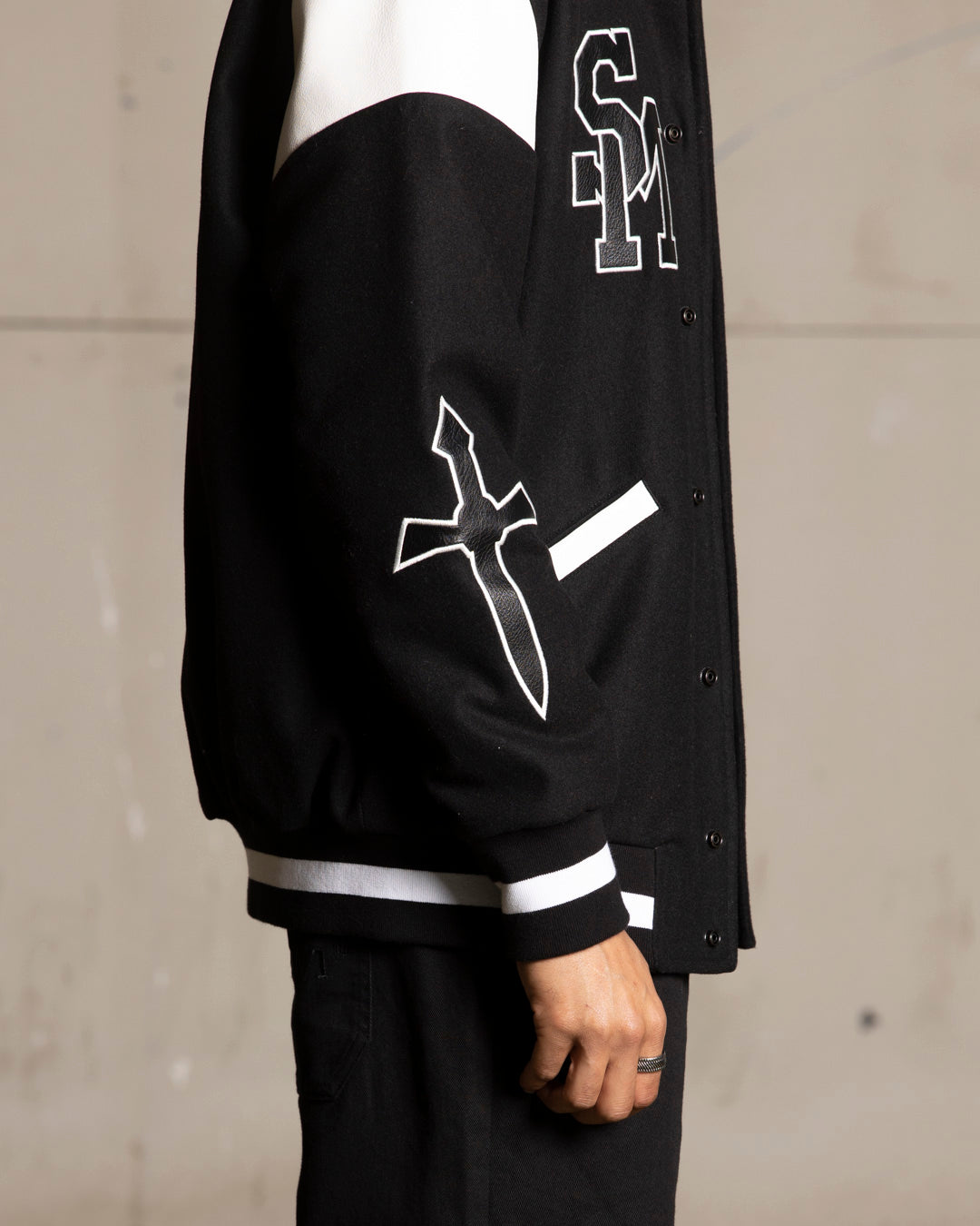 Saint Morta La Rambla Varsity Jacket Black/White | Culture Kings US