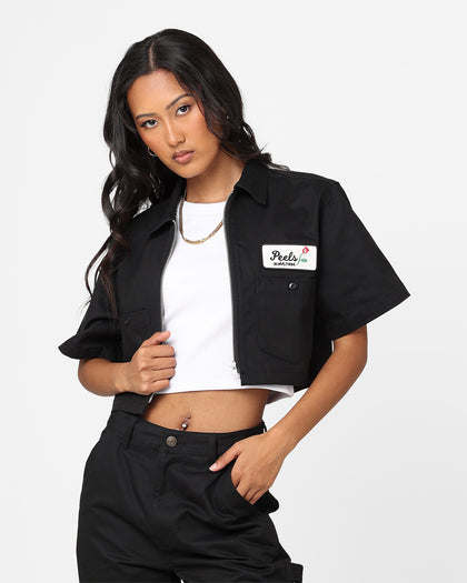 X-Girl Women's Peels Zip Up Cropped T-Shirt Black