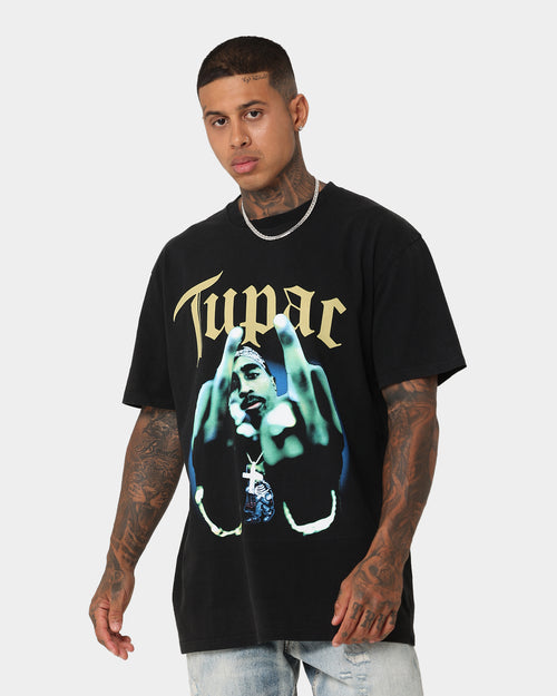 Tupac Middle Finger T-Shirt Washed Black