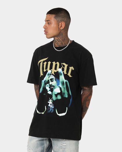 Tupac Middle Finger T-Shirt Washed Black