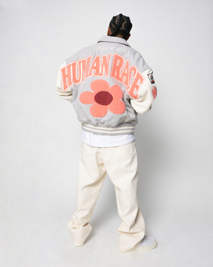 Loiter Flower Varsity Jacket Light Grey/Off White