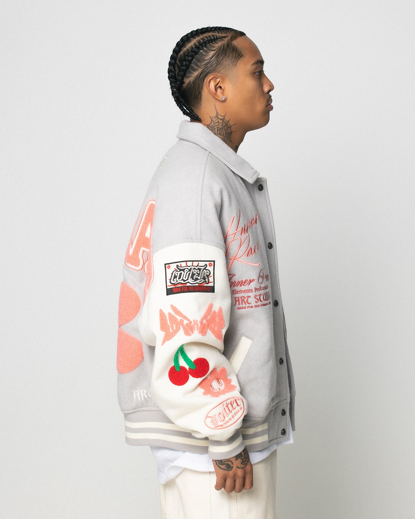 Loiter Flower Varsity Jacket Light Grey/Off White | Culture Kings US