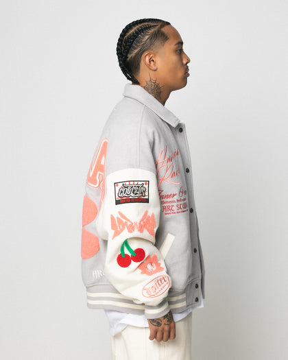 Loiter Flower Varsity Jacket Light Grey/Off White