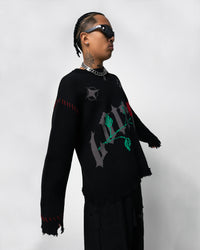 Loiter Fable Distressed Knit Sweater Black