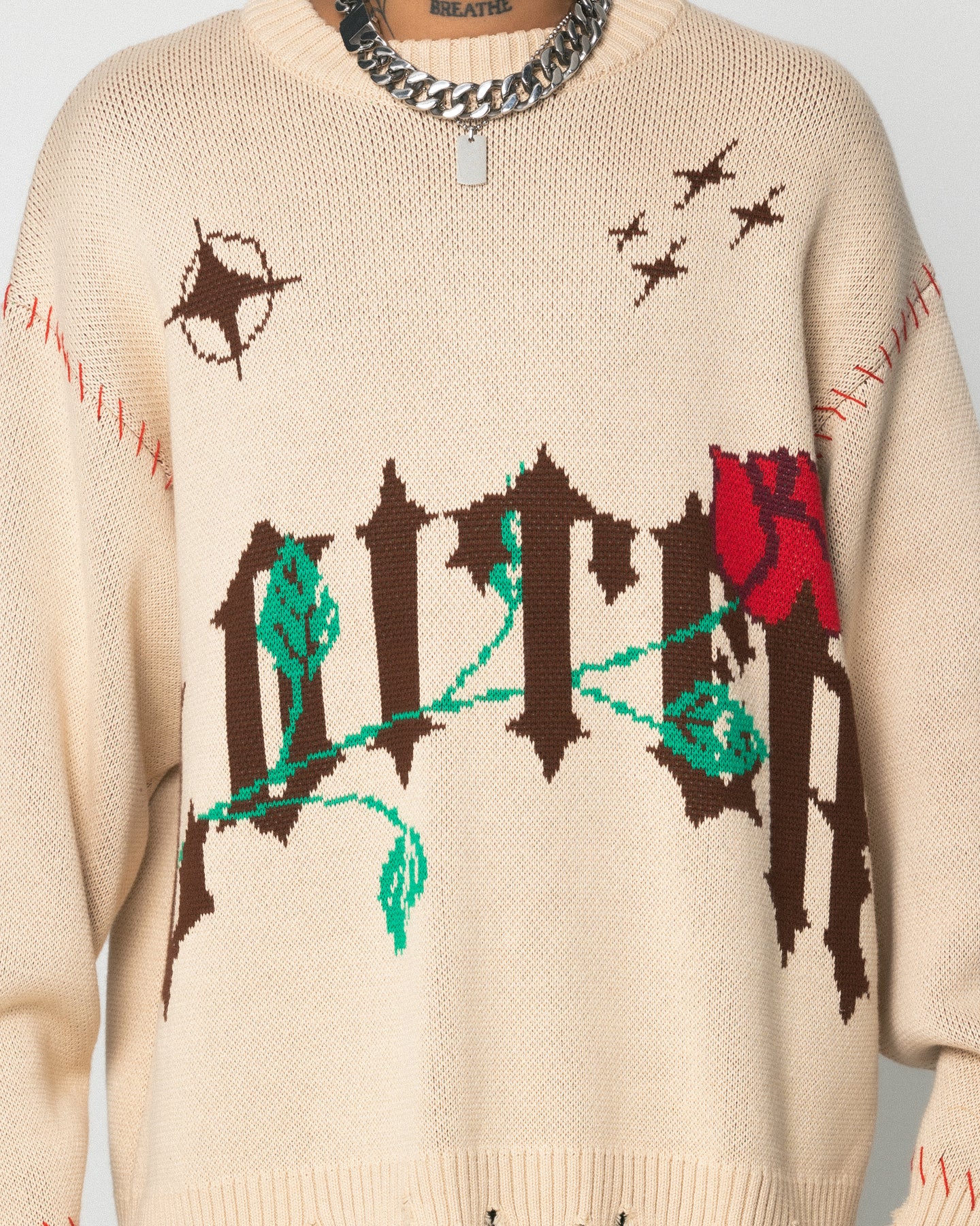 Loiter Fable Distressed Knit Sweater Stone | Culture Kings US