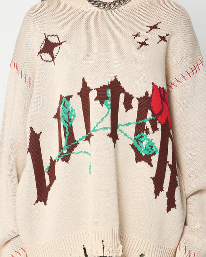 Loiter Fable Distressed Knit Sweater Stone