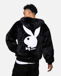 Playboy By Culture Kings Full Zip Faux Fur Bunny Hoodie Black