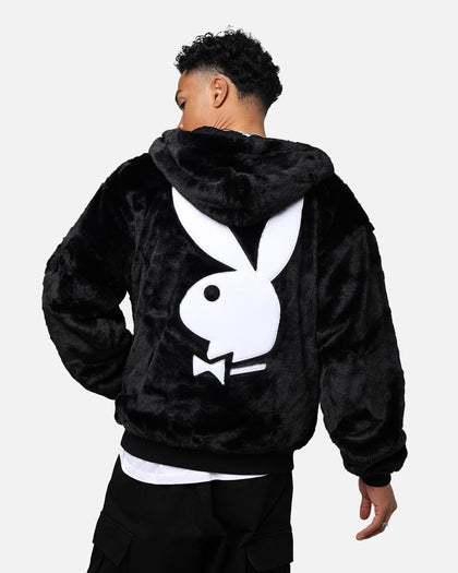 Playboy By Culture Kings Full Zip Faux Fur Bunny Hoodie Black