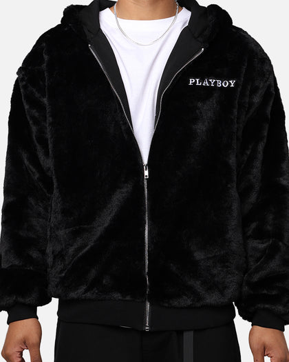 Playboy By Culture Kings Full Zip Faux Fur Bunny Hoodie Black