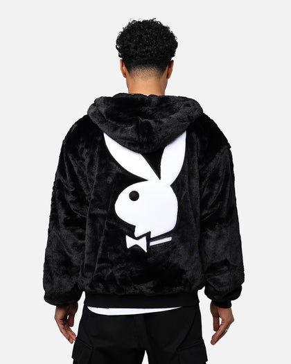 Playboy By Culture Kings Full Zip Faux Fur Bunny Hoodie Black