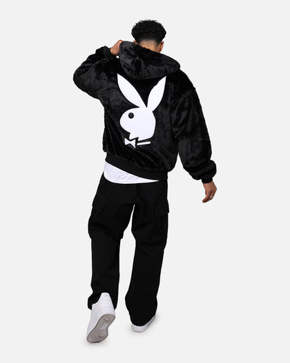 Playboy By Culture Kings Full Zip Faux Fur Bunny Hoodie Black