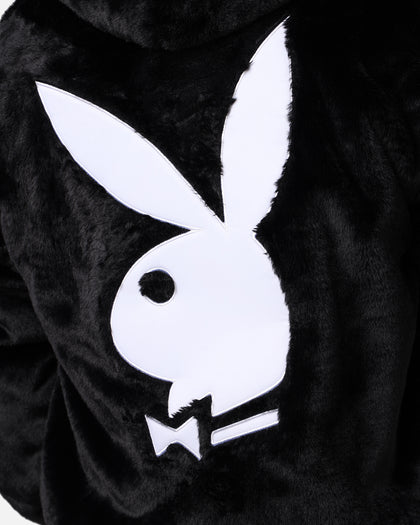 Playboy By Culture Kings Full Zip Faux Fur Bunny Hoodie Black
