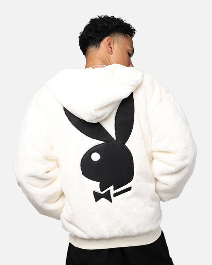 Playboy By Culture Kings Full Zip Faux Fur Bunny Hoodie Off White