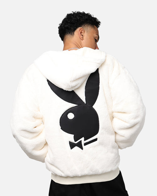 Playboy By Culture Kings Full Zip Faux Fur Bunny Hoodie Off White