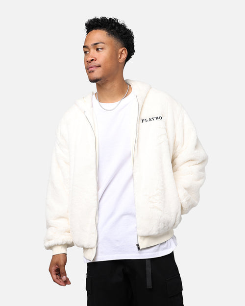 Playboy By Culture Kings Full Zip Faux Fur Bunny Hoodie Off White