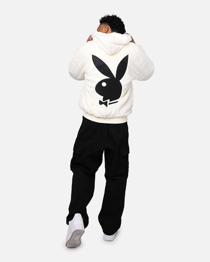 Playboy By Culture Kings Full Zip Faux Fur Bunny Hoodie Off White