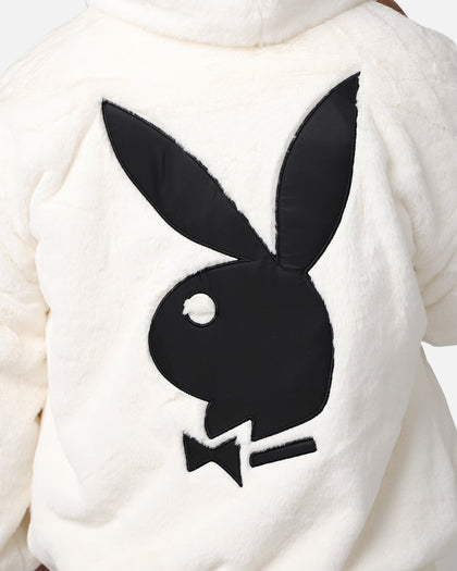 Playboy By Culture Kings Full Zip Faux Fur Bunny Hoodie Off White