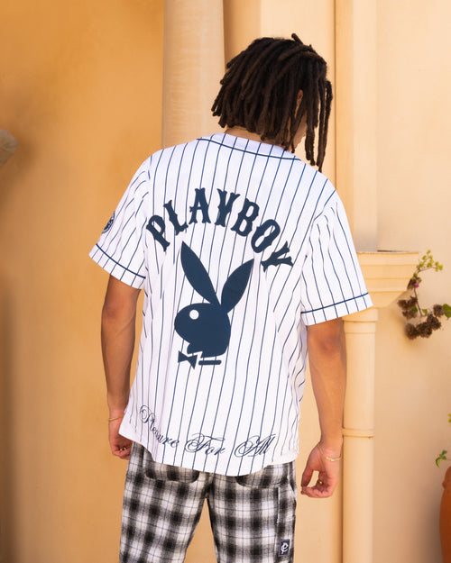 Playboy By Culture Kings Bunny Baseball Shirt Jersey White/Navy