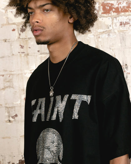 Saint Morta Skull And Bones Rhinestone T-Shirt Black