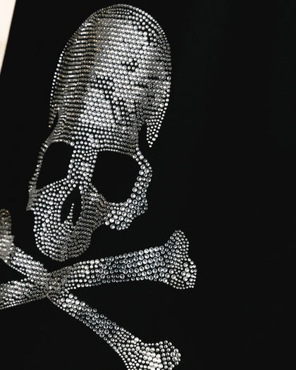 Saint Morta Skull And Bones Rhinestone T-Shirt Black