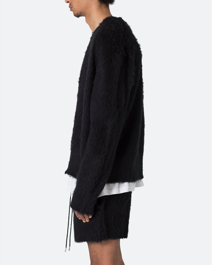 MNML Fuzzy Cardigan Sweater Black