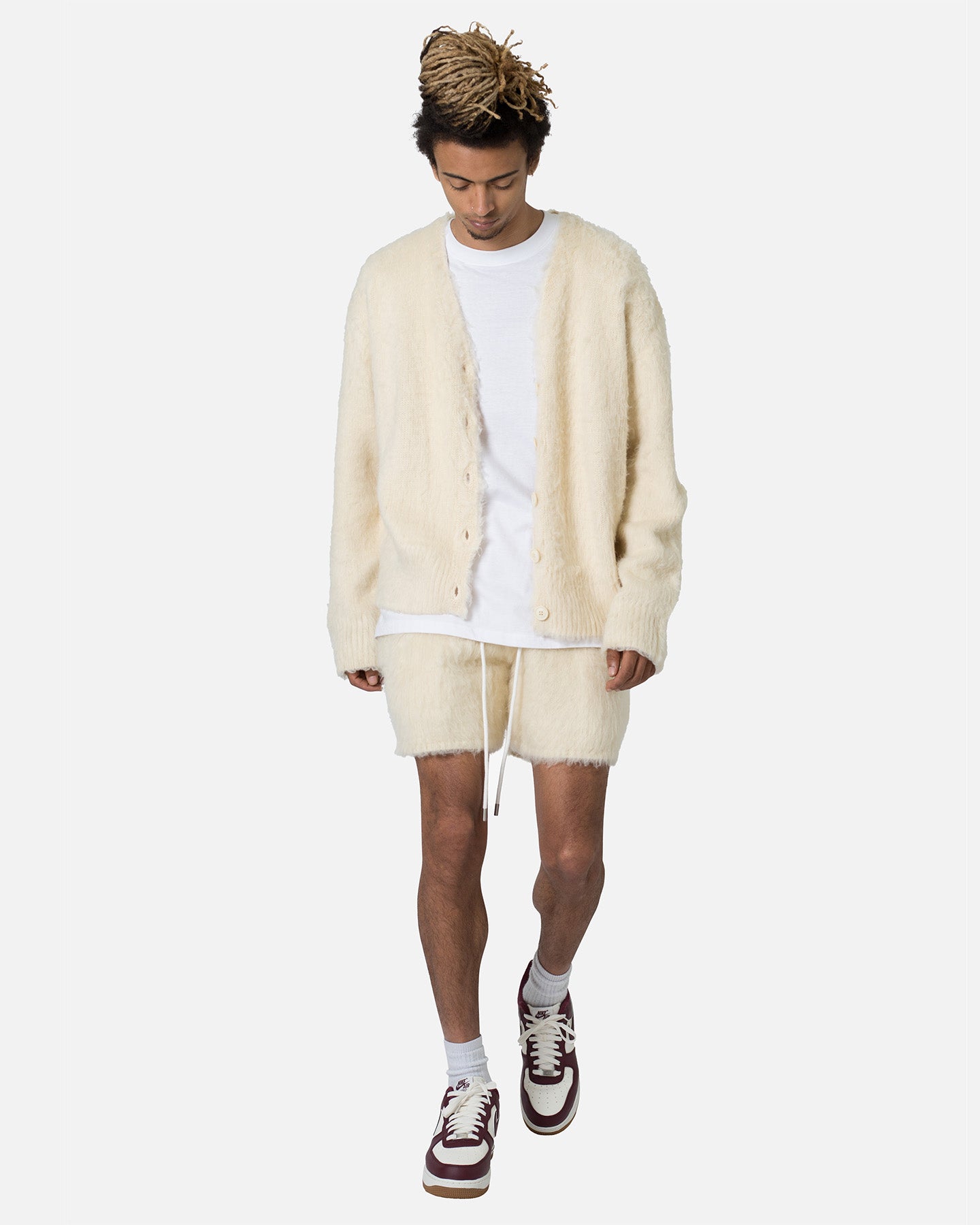 MNML Fuzzy Cardigan Sweater Off White | Culture Kings US