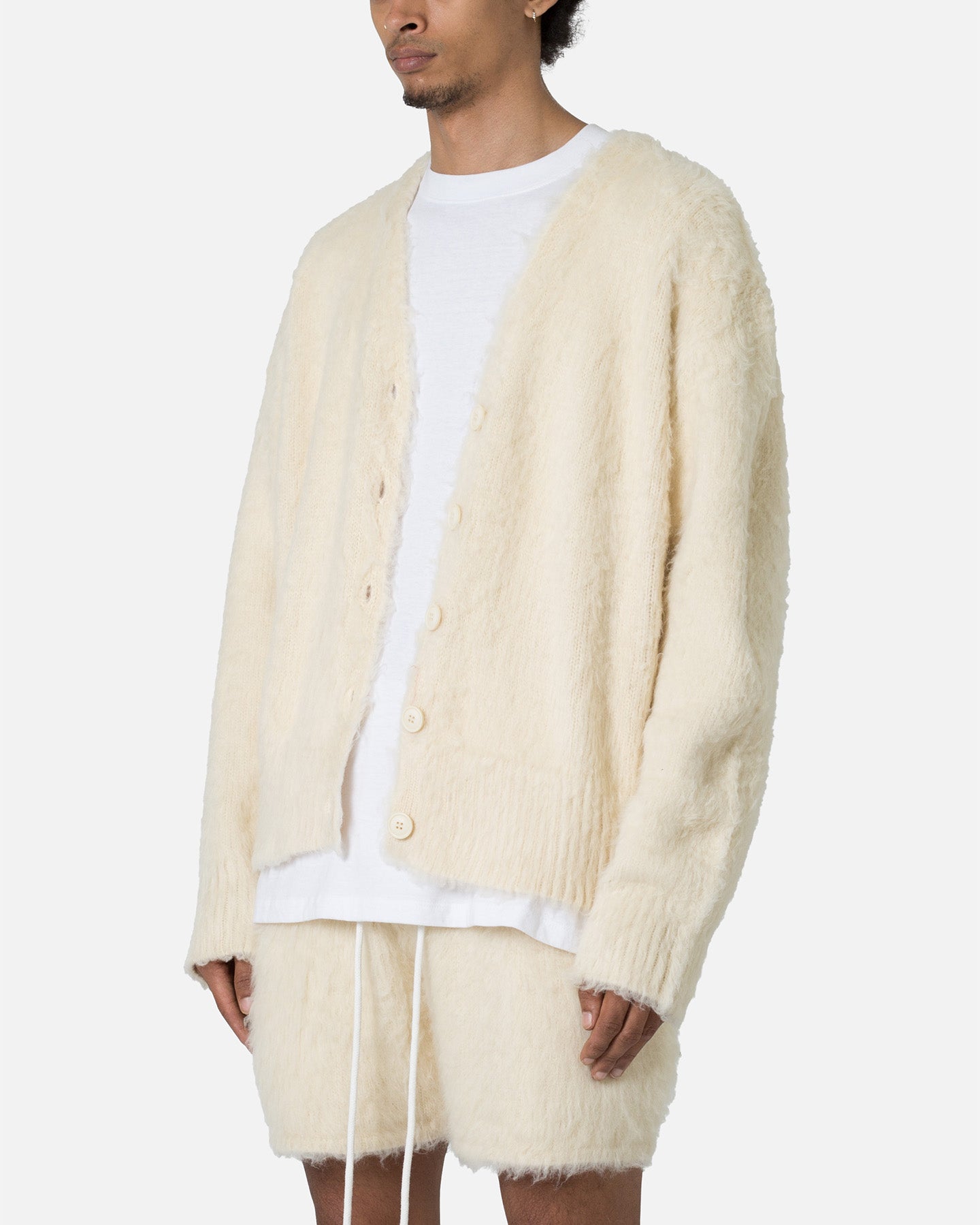 MNML Fuzzy Cardigan Sweater Off White | Culture Kings US