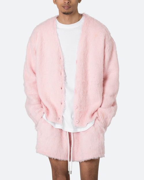 MNML Fuzzy Cardigan Sweater Pink