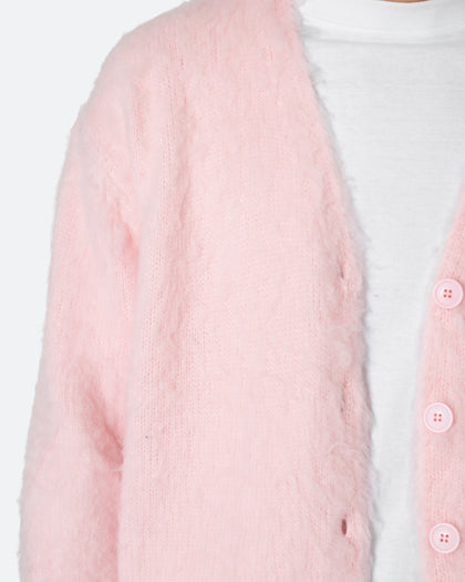 MNML Fuzzy Cardigan Sweater Pink