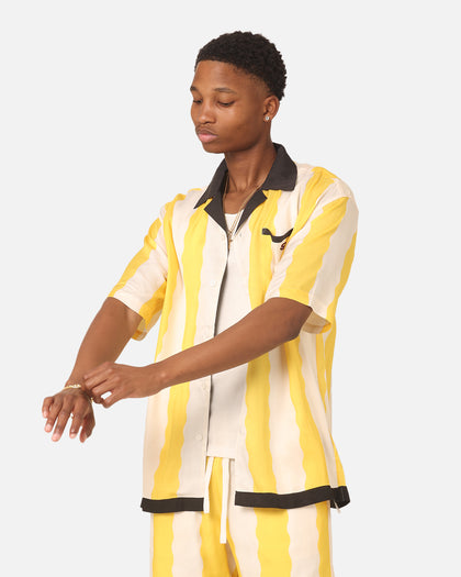 99 Cabana Bowling Short Sleeve Button Up Shirt Yellow/Off White