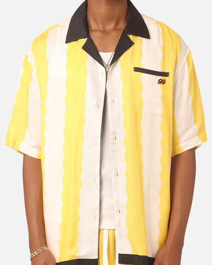 99 Cabana Bowling Short Sleeve Button Up Shirt Yellow/Off White