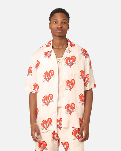 99 Cabana Roaming Hearts Short Sleeve Button Up Shirt Off White/Red