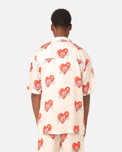 99 Cabana Roaming Hearts Short Sleeve Button Up Shirt Off White/Red