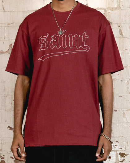 Saint Morta Allstar Embroidered Drop T-Shirt Maroon