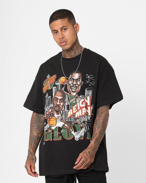 Mitchell & Ness Seattle Supersonics Gary Payton and Shawn Kemp Caricature T-Shirt Faded Black