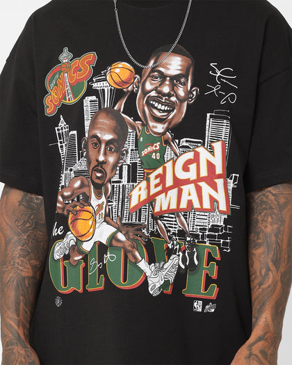 Mitchell & Ness Seattle Supersonics Gary Payton and Shawn Kemp Caricature T-Shirt Faded Black