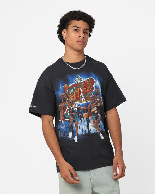 Mitchell & Ness Seattle SuperSonics Gary Payton and Shawn Kemp Strike T-Shirt Faded Black