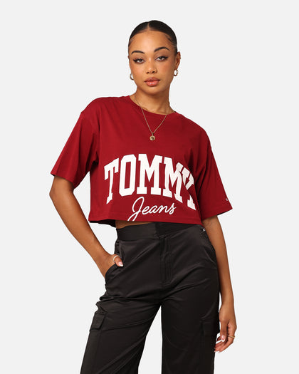 Tommy Jeans Women's Oversized Cropped New Varsity T-Shirt Rouge