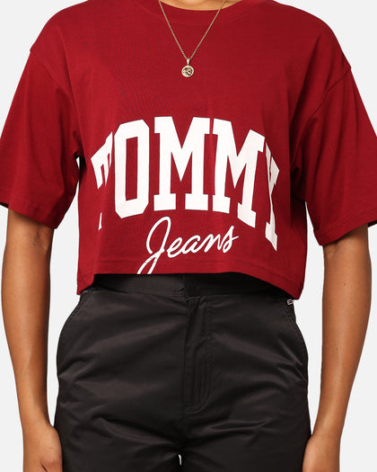 Tommy Jeans Women's Oversized Cropped New Varsity T-Shirt Rouge